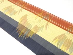 手織り紬　草葉模様織り出し　全通袋帯